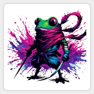 Cool Japanese Ninja Samurai Frog Ink Splash Art Magnet